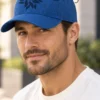 Blue linen baseball cap for men side view