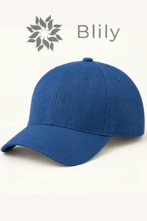 Royal blue 100% linen cap for men front view